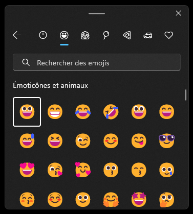 « Émoticônes et animaux », dans l’onglet « Emojis »